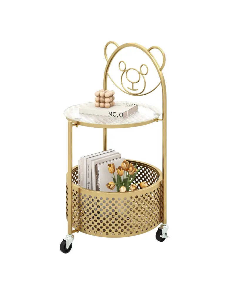 Modern Sofa Side Table on Lockable Wheels for Living Room Bedroom Study-Gold - Golden - End & Side Tables