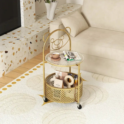 Modern Sofa Side Table on Lockable Wheels for Living Room Bedroom Study-Gold - Golden - End & Side Tables
