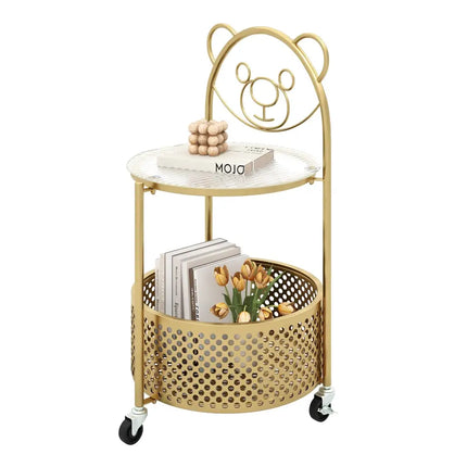 Modern Sofa Side Table on Lockable Wheels for Living Room Bedroom Study-Gold - Golden - End & Side Tables