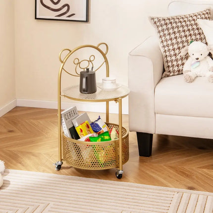 Modern Sofa Side Table on Lockable Wheels for Living Room Bedroom Study-Gold - Golden - End & Side Tables