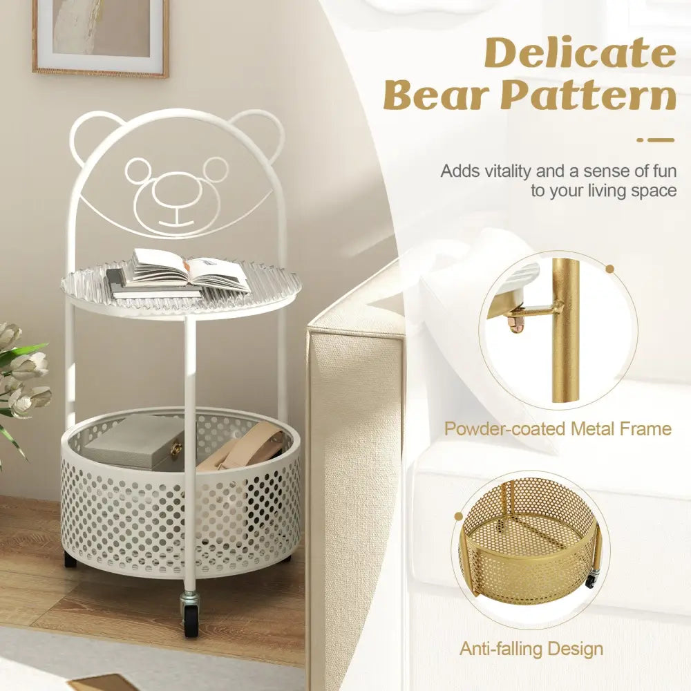 Modern Sofa Side Table on Lockable Wheels for Living Room Bedroom Study-White - White - End & Side Tables