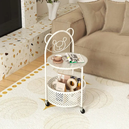 Modern Sofa Side Table on Lockable Wheels for Living Room Bedroom Study-White - White - End & Side Tables