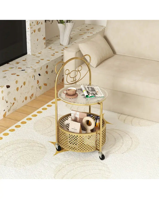 Modern Sofa Side Table on Lockable Wheels for Living Room Bedroom Study-Gold - Golden - End & Side Tables
