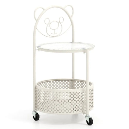 Modern Sofa Side Table on Lockable Wheels for Living Room Bedroom Study-White - White - End & Side Tables