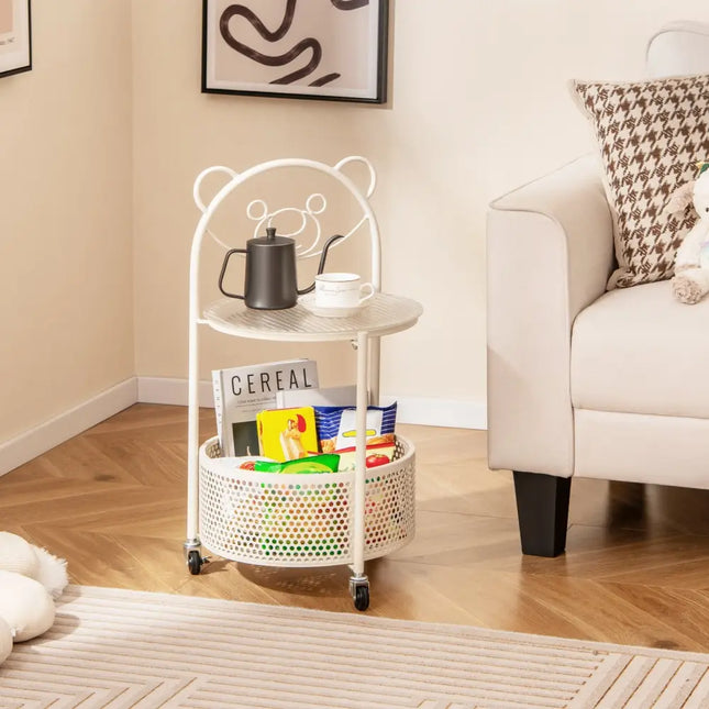 Modern Sofa Side Table on Lockable Wheels for Living Room Bedroom Study-White - White - End & Side Tables