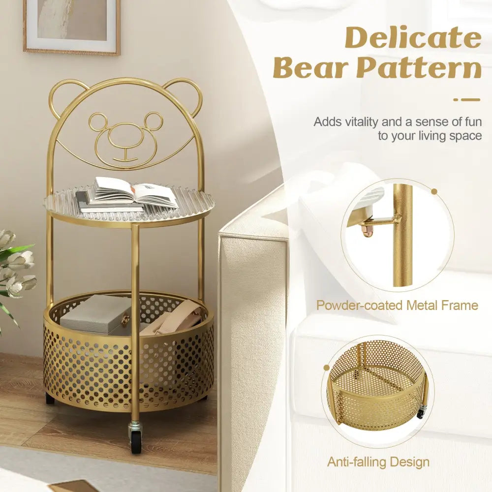 Modern Sofa Side Table on Lockable Wheels for Living Room Bedroom Study-Gold - Golden - End & Side Tables