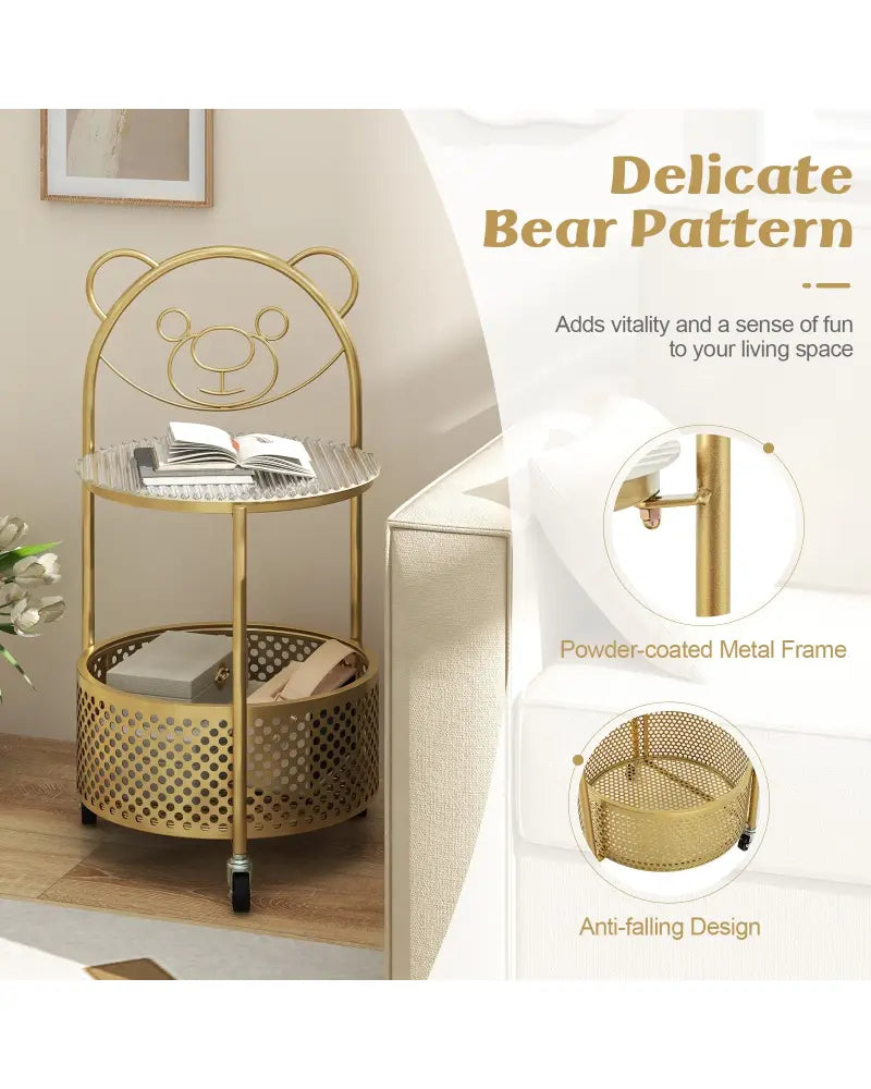 Modern Sofa Side Table on Lockable Wheels for Living Room Bedroom Study-Gold - Golden - End & Side Tables