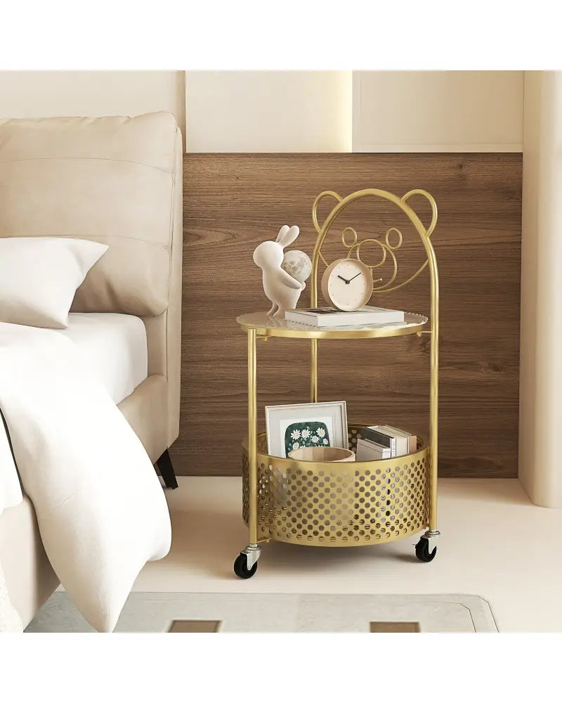 Modern Sofa Side Table on Lockable Wheels for Living Room Bedroom Study-Gold - Golden - End & Side Tables