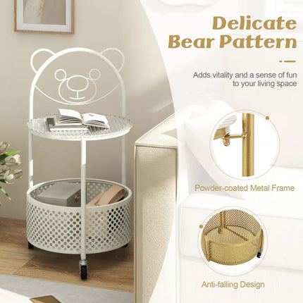 Modern Sofa Side Table on Lockable Wheels for Living Room Bedroom Study-White - White - End & Side Tables