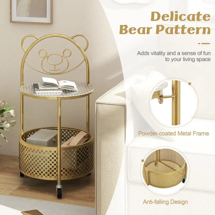 Modern Sofa Side Table on Lockable Wheels for Living Room Bedroom Study-Gold - Golden - End & Side Tables