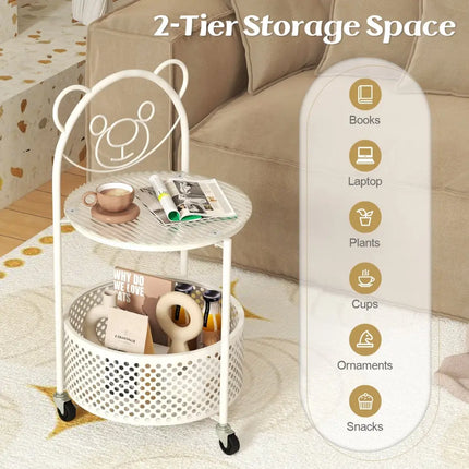 Modern Sofa Side Table on Lockable Wheels for Living Room Bedroom Study-White - White - End & Side Tables