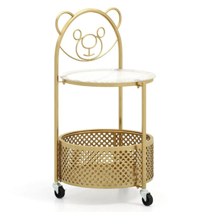 Modern Sofa Side Table on Lockable Wheels for Living Room Bedroom Study-Gold - Golden - End & Side Tables