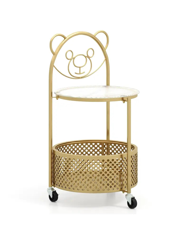 Modern Sofa Side Table on Lockable Wheels for Living Room Bedroom Study-Gold - Golden - End & Side Tables