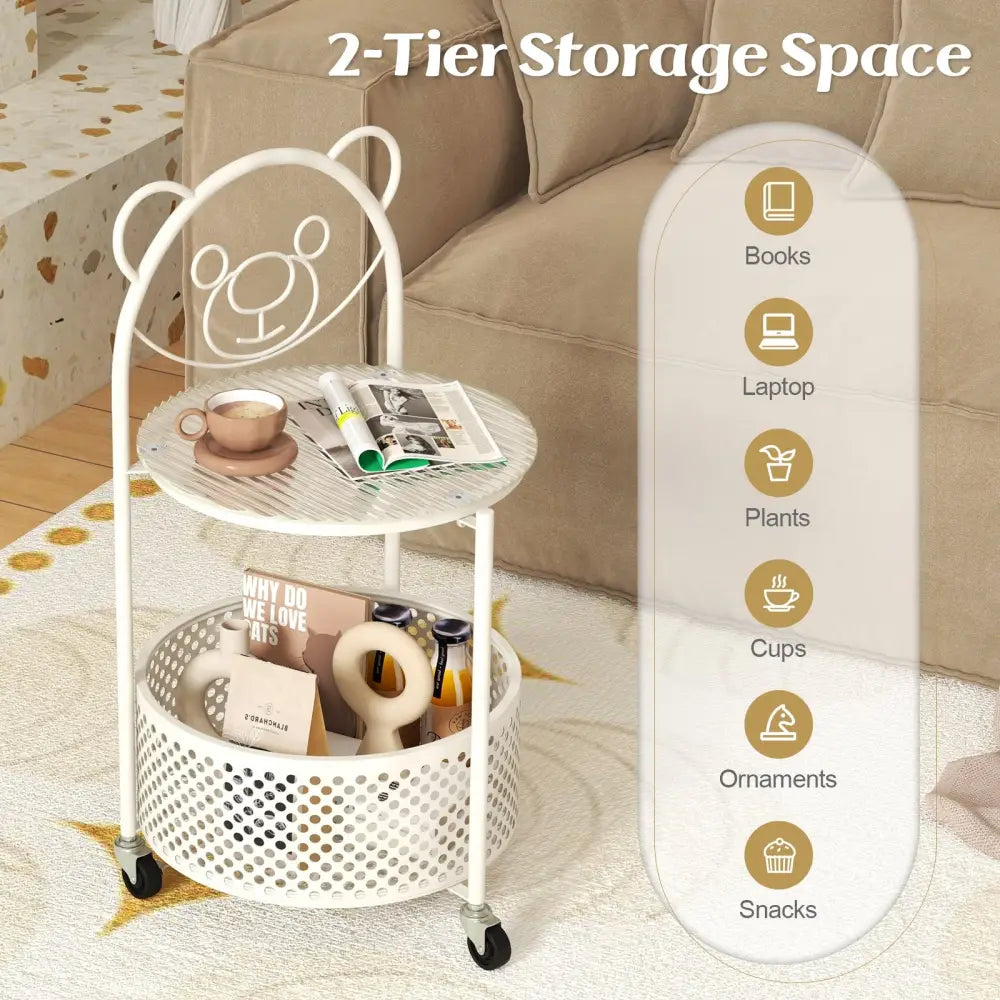 Modern Sofa Side Table on Lockable Wheels for Living Room Bedroom Study-White - White - End & Side Tables