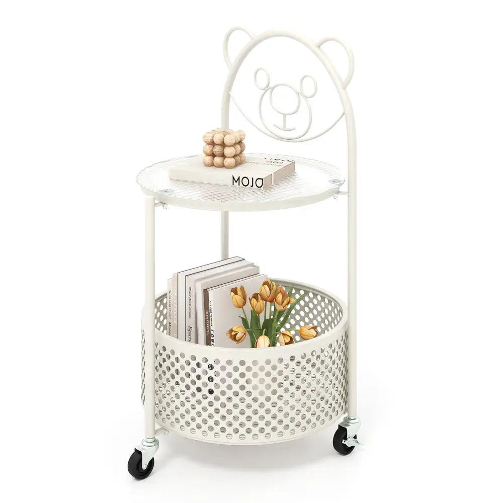 Modern Sofa Side Table on Lockable Wheels for Living Room Bedroom Study-White - White - End & Side Tables