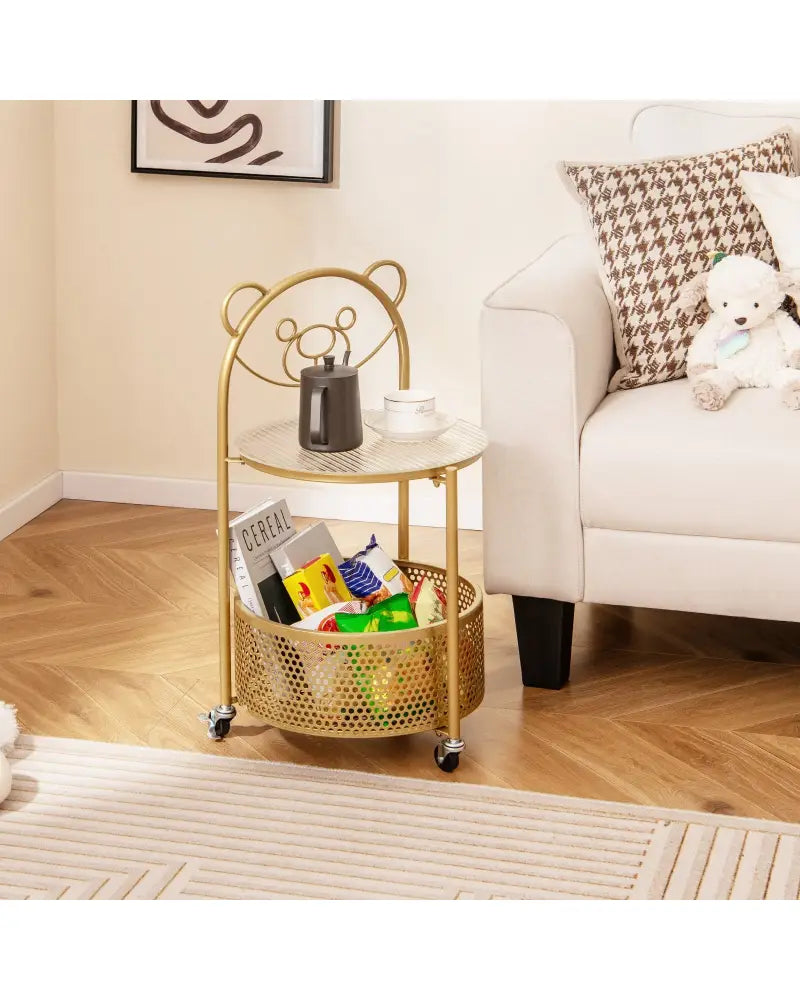 Modern Sofa Side Table on Lockable Wheels for Living Room Bedroom Study-Gold - Golden - End & Side Tables