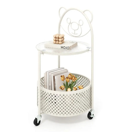Modern Sofa Side Table on Lockable Wheels for Living Room Bedroom Study-White - White - End & Side Tables