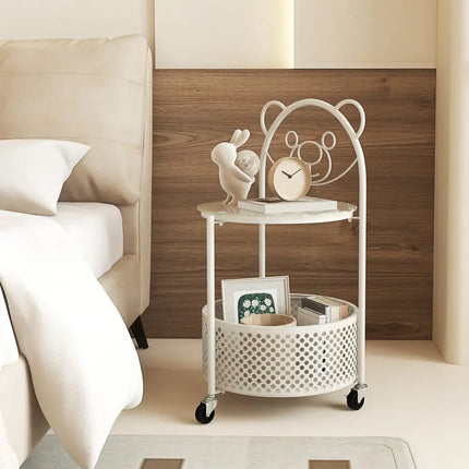 Modern Sofa Side Table on Lockable Wheels for Living Room Bedroom Study-White - White - End & Side Tables