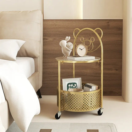 Modern Sofa Side Table on Lockable Wheels for Living Room Bedroom Study-Gold - Golden - End & Side Tables