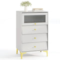 Modern Storage Cabinet with Flip Up Fluted Glass Door and Pull-out Drawers-Gray - Gray - Cabinets & Chests