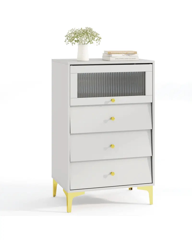 Modern Storage Cabinet with Flip Up Fluted Glass Door and Pull-out Drawers-Gray - Gray - Cabinets & Chests