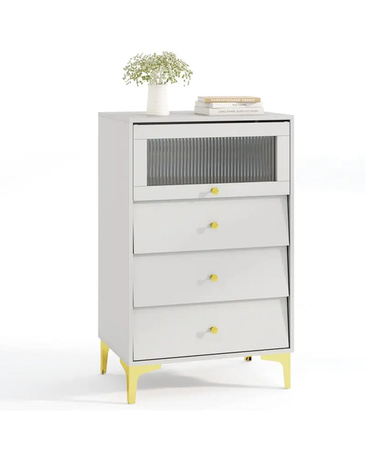 Modern Storage Cabinet with Flip Up Fluted Glass Door and Pull-out Drawers-Gray - Gray - Cabinets & Chests