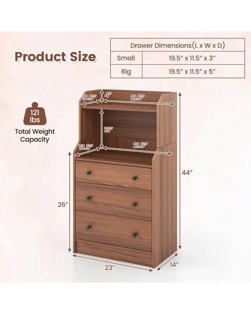 Modern Storage Dresser with Anti-toppling Device-Walnut - Walnut - Dressers & Chests