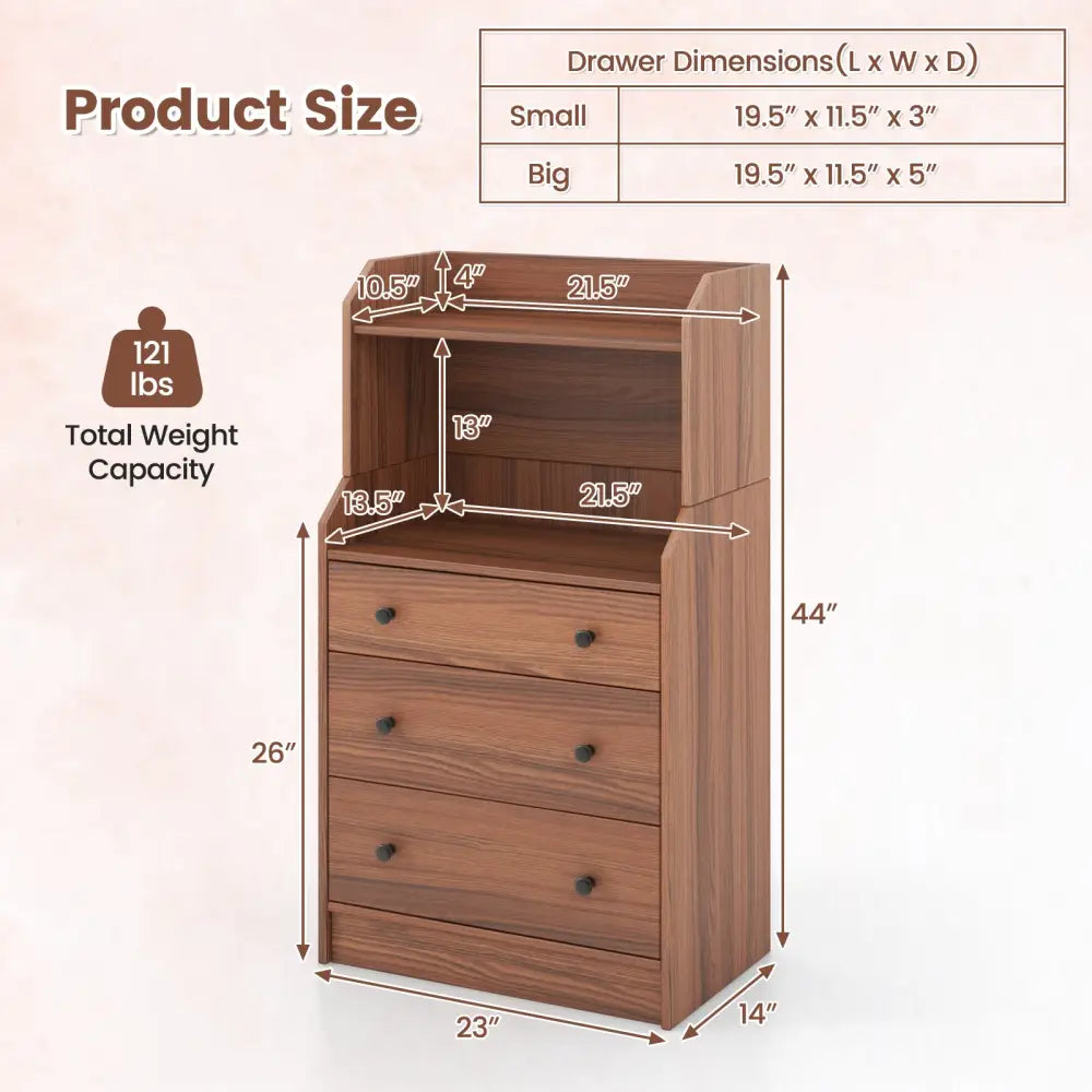 Modern Storage Dresser with Anti-toppling Device-Walnut - Walnut - Dressers & Chests