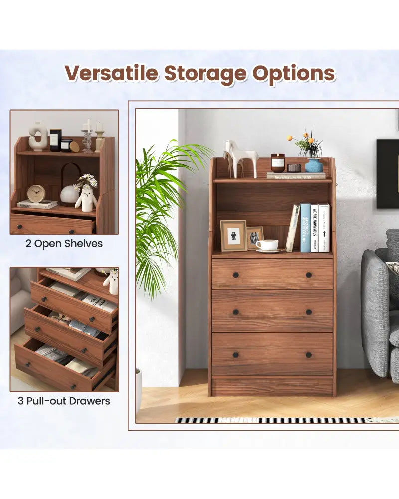 Modern Storage Dresser with Anti-toppling Device-Walnut - Walnut - Dressers & Chests