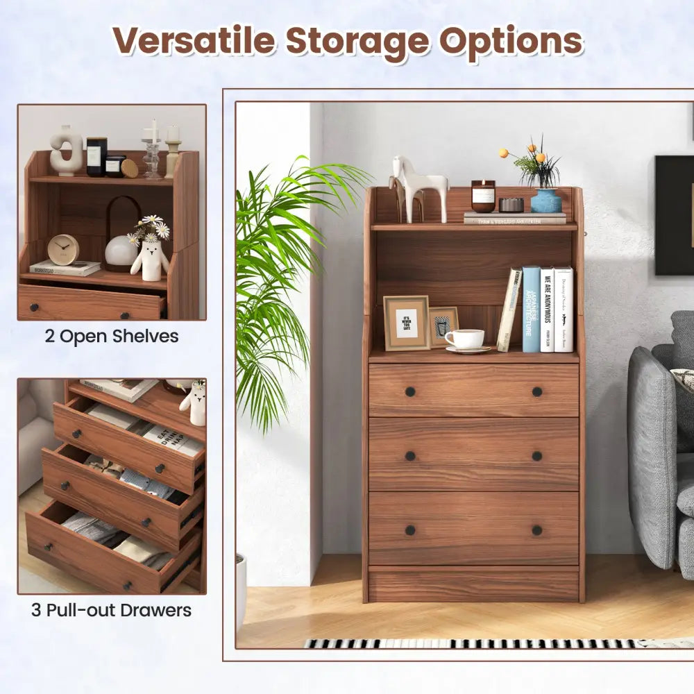 Modern Storage Dresser with Anti-toppling Device-Walnut - Walnut - Dressers & Chests