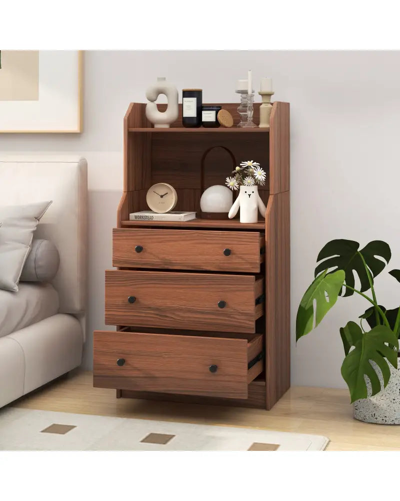 Modern Storage Dresser with Anti-toppling Device-Walnut - Walnut - Dressers & Chests