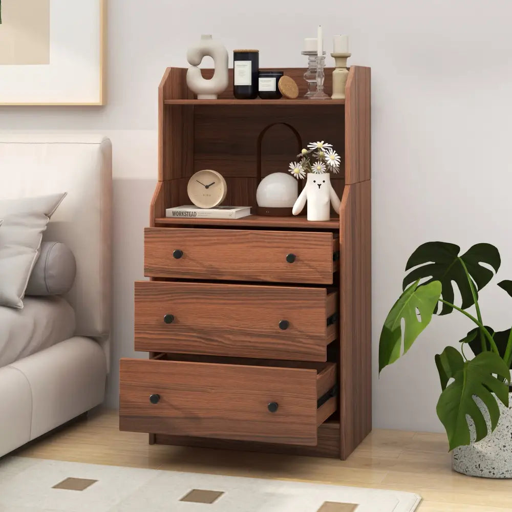 Modern Storage Dresser with Anti-toppling Device-Walnut - Walnut - Dressers & Chests