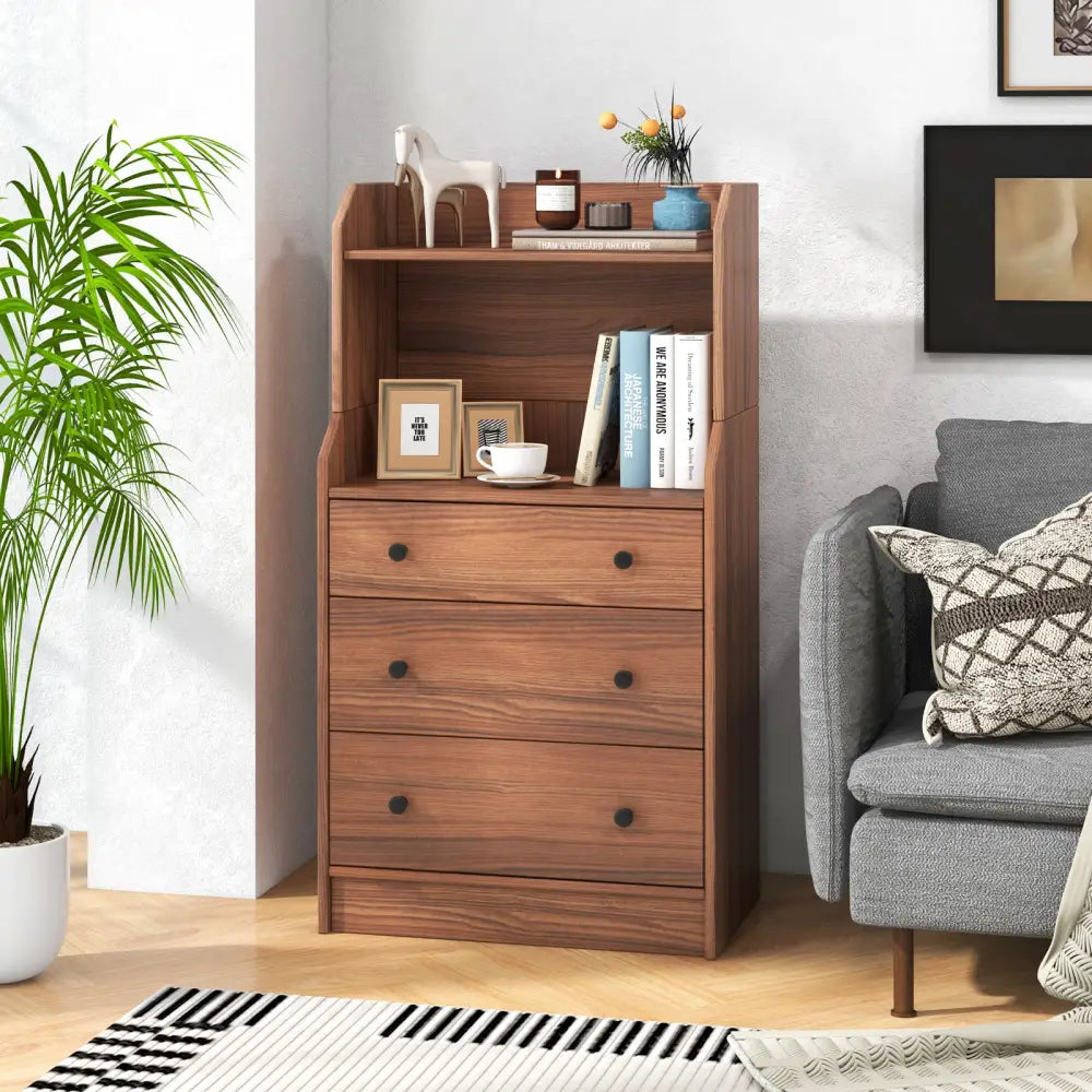 Modern Storage Dresser with Anti-toppling Device-Walnut - Walnut - Dressers & Chests