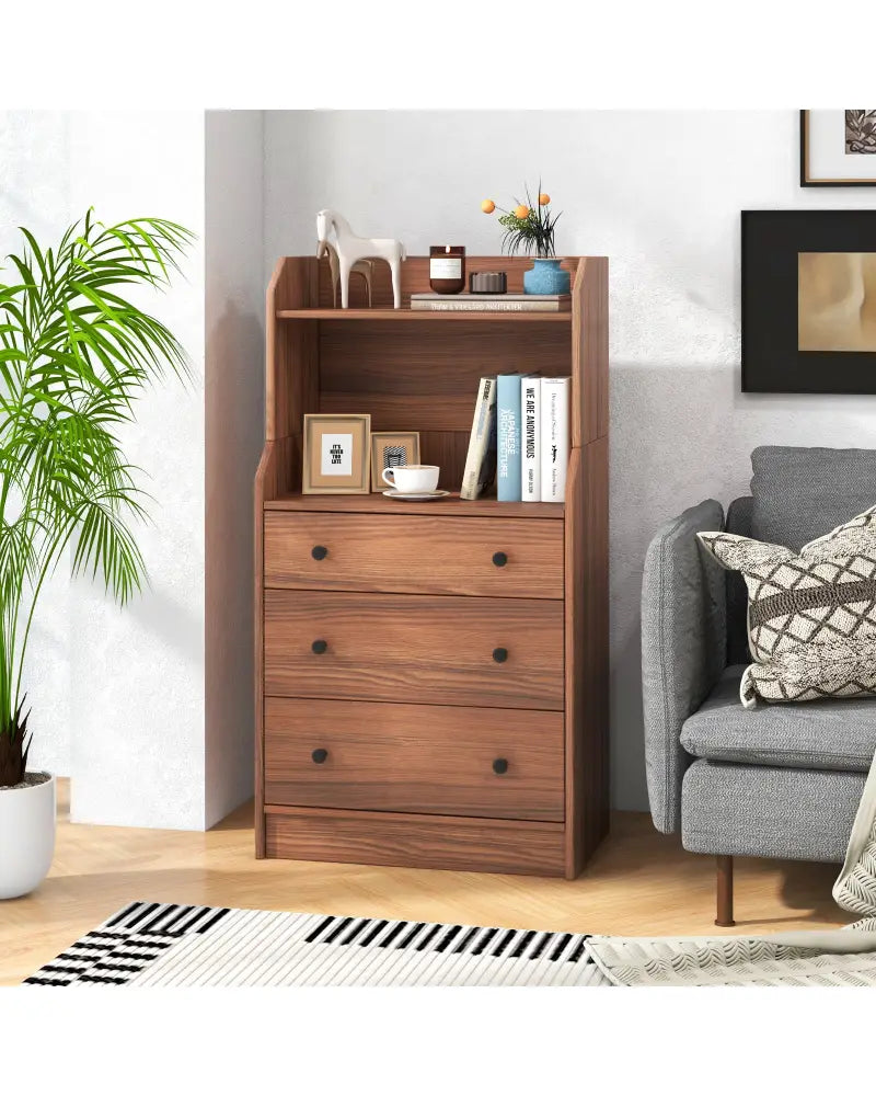 Modern Storage Dresser with Anti-toppling Device-Walnut - Walnut - Dressers & Chests
