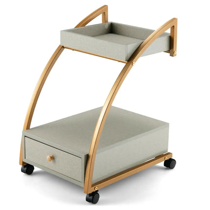 Modern Tray Top 4 Casters Rolling End Table with Storage Drawer-Gray - Gray - End & Side Tables