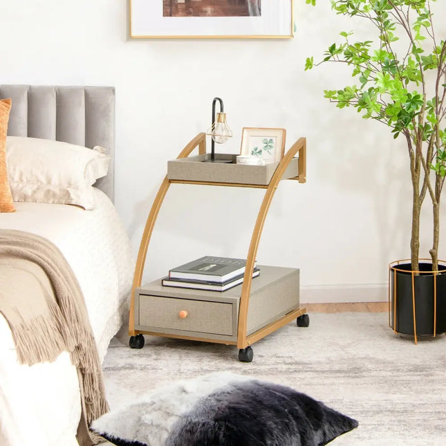 Modern Tray Top 4 Casters Rolling End Table with Storage Drawer-Gray - Gray - End & Side Tables