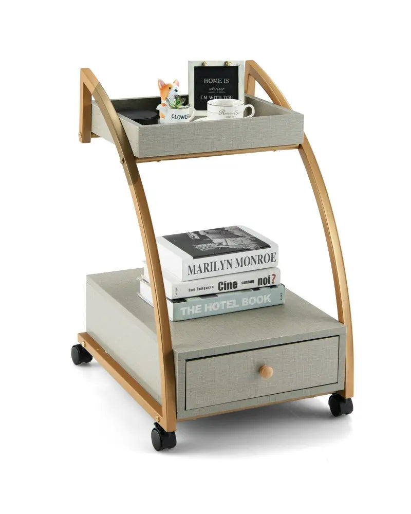 Modern Tray Top 4 Casters Rolling End Table with Storage Drawer-Gray - Gray - End & Side Tables