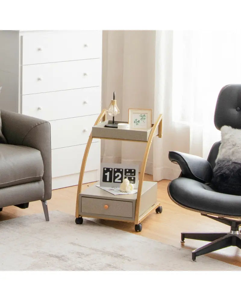 Modern Tray Top 4 Casters Rolling End Table with Storage Drawer-Gray - Gray - End & Side Tables