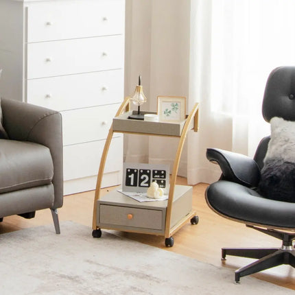 Modern Tray Top 4 Casters Rolling End Table with Storage Drawer-Gray - Gray - End & Side Tables