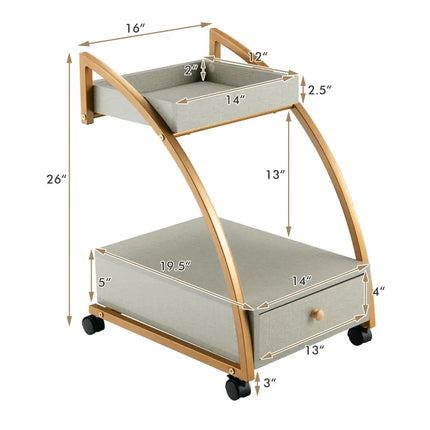Modern Tray Top 4 Casters Rolling End Table with Storage Drawer-Gray - Gray - End & Side Tables