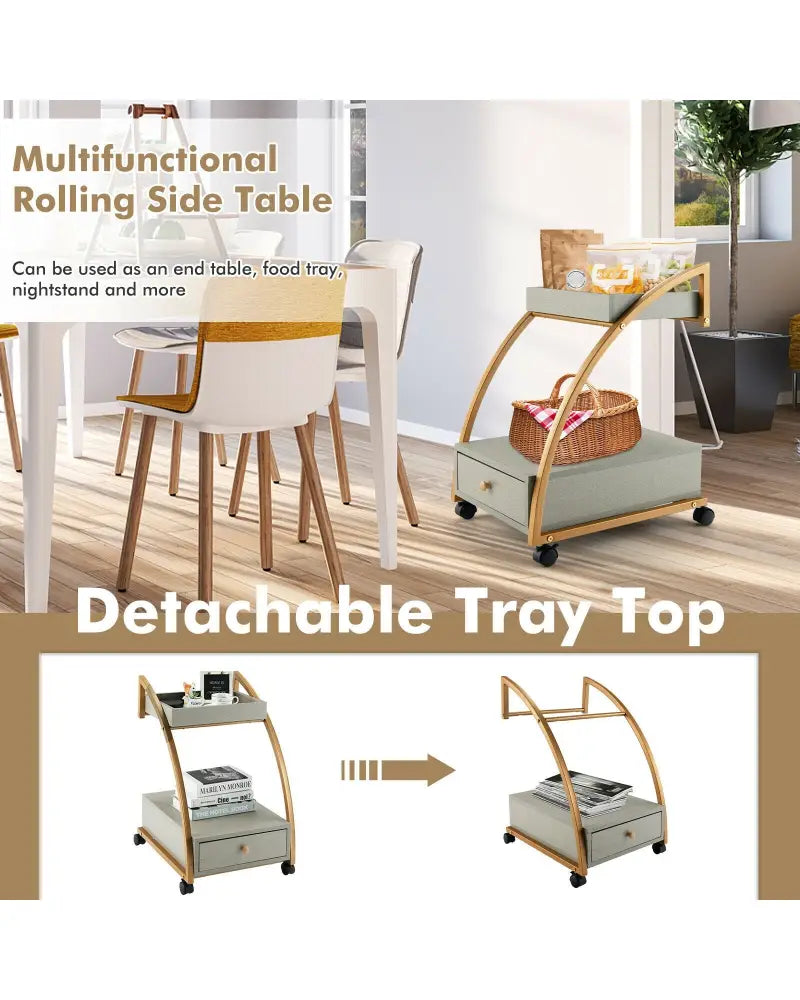 Modern Tray Top 4 Casters Rolling End Table with Storage Drawer-Gray - Gray - End & Side Tables