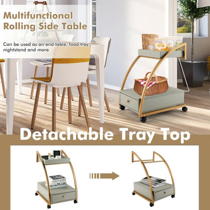 Modern Tray Top 4 Casters Rolling End Table with Storage Drawer-Gray - Gray - End & Side Tables