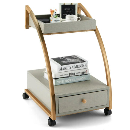 Modern Tray Top 4 Casters Rolling End Table with Storage Drawer-Gray - Gray - End & Side Tables