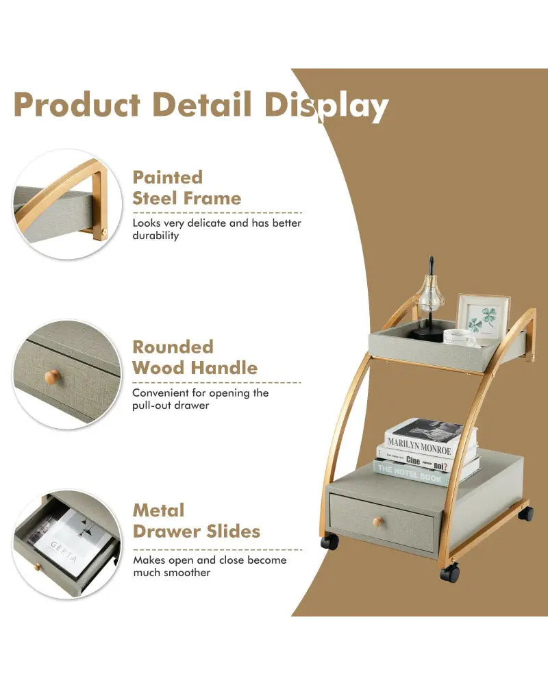 Modern Tray Top 4 Casters Rolling End Table with Storage Drawer-Gray - Gray - End & Side Tables