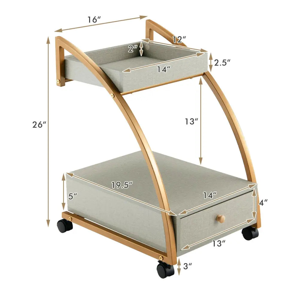 Modern Tray Top 4 Casters Rolling End Table with Storage Drawer-Gray - Gray - End & Side Tables