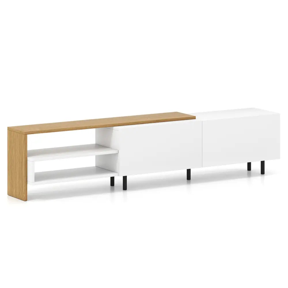 Modern TV Stand for 80 Inches TVs with Storage Shelves and Cabinets-White - White - Entertainment Centers & TV Stands