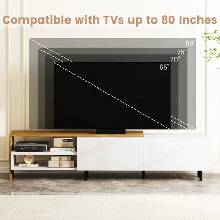 Modern TV Stand for 80 Inches TVs with Storage Shelves and Cabinets-White - White - Entertainment Centers & TV Stands