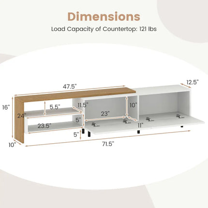 Modern TV Stand for 80 Inches TVs with Storage Shelves and Cabinets-White - White - Entertainment Centers & TV Stands