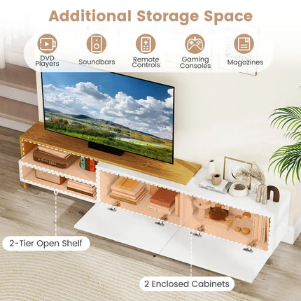 Modern TV Stand for 80 Inches TVs with Storage Shelves and Cabinets-White - White - Entertainment Centers & TV Stands