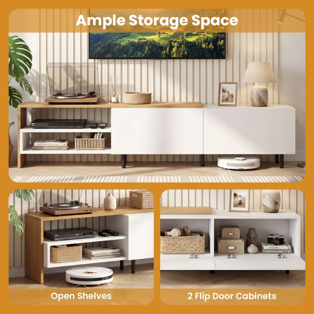 Modern TV Stand for 80 Inches TVs with Storage Shelves and Cabinets-White - White - Entertainment Centers & TV Stands